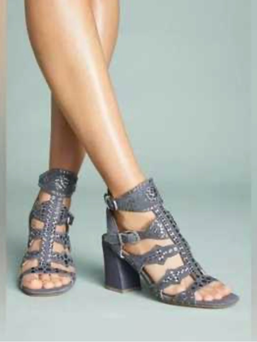 Cecelia New York Studded Gray Suede Strappy Sandals
